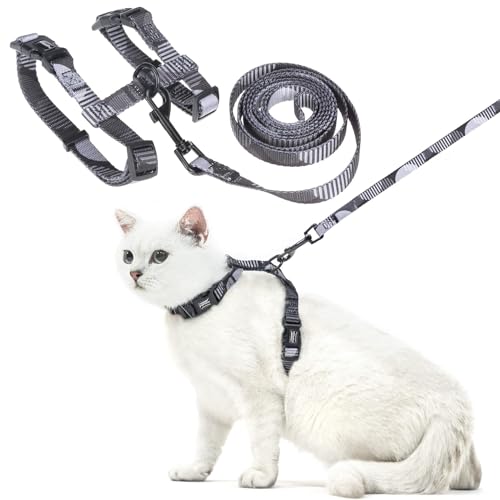 PUPTECK Verstellbares Katzengeschirr mit Führleine - Ausbruchssicheres Kitten-Gurtgeschirr mit Dunkelgrau-Print von PUPTECK