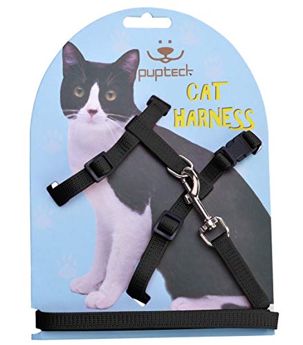 PUPTECK Verstellbares Katzengeschirr mit Leinen-Set - ausbruchsicheres Kitten-Gurtgeschirr für Spaziergänge und Reisen, Schwarz von PUPTECK