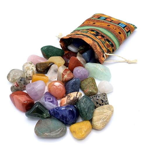 Edelstein Set | Bunter Mix an natürlichen Trommelsteinen | Mischung aus echten Edelsteinen | Praktisch im bunten Stoffbeutel Edelstein Set | Bunter Mix an natürlichen Trommelsteinen | Mischung aus echten Edelsteinen | Praktisch im bunten Stoffbeutel von PURAJA