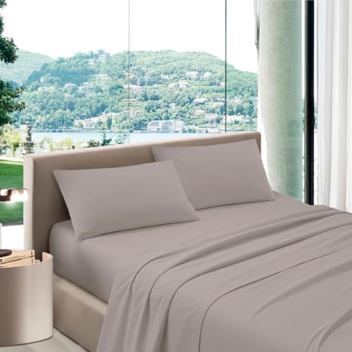Puraluna Bettwäsche-Set Maxi (180 x 200 cm), hergestellt in Italien (Taupe, 180 x 200 cm H30) von Puraluna