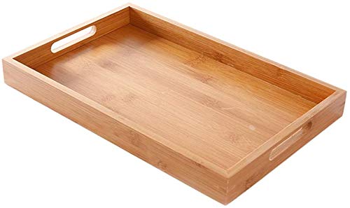 PURATEN Serviertablett aus Holz mit 2 Griffen – Holzgeschirr Tablett für Tee, rechteckig, für Zuhause, Wasser, Küche, groß, 35 x 22 x 4 cm von PURATEN