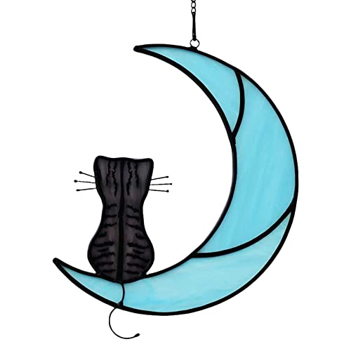 Cat on Moon Suncather Window Hangings, Cat on Moon Handmade DIY Hanging Ornament, Window Hangings Cat Memorial Gifts for Cat Lovers, Window Suncatcher - Window Decor von PURBLE