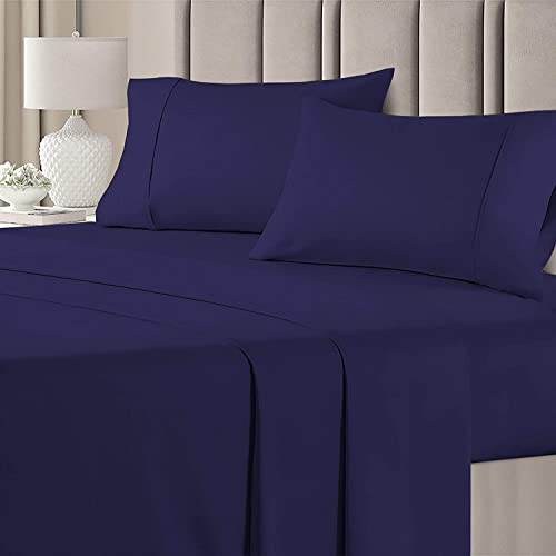 Pure Dreams 4-teiliges Bettwäsche-Set aus 100 % ägyptischer Baumwolle, 1 Bettlaken, 1 Spannbetttuch mit 55 cm tiefer Tasche und 2 Kissenbezügen, Fadenzahl 400, Marineblau, einfarbig Pure Dreams 4-teiliges Bettwäsche-Set aus 100 % ägyptischer Baumwolle, 1 Bettlaken, 1 Spannbetttuch mit 55 cm tiefer Tasche und 2 Kissenbezügen, Fadenzahl 400, Marineblau, einfarbig von PURE DREAMS BEDDING