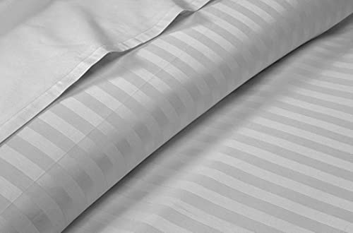 Pure Dreams Bettlaken-Set mit Fadenzahl 1000, 4-teilig, Spannbetttuch (35 cm) tiefe Tasche, Bettlaken und 2 Kissenbezüge, 100 % ägyptische Baumwolle, Hotelqualität, hellgrau gestreift, Doppelgröße von PURE DREAMS BEDDING