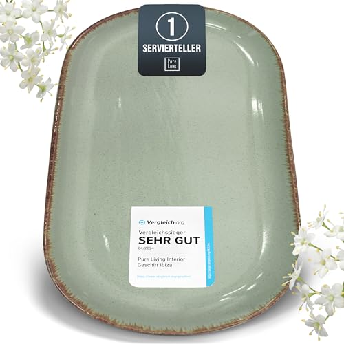 1x Servierplatte Steingut Rustic - Servier Teller Groß - Spülmaschinen-, Mikrowellen- und Kratzfest - Serving Plate Oval, Servierteller Groß - Pure Living Geschirr in Mintrgrün 1x Servierplatte Steingut Rustic - Servier Teller Groß - Spülmaschinen-, Mikrowellen- und Kratzfest - Serving Plate Oval, Servierteller Groß - Pure Living Geschirr in Mintrgrün von PURE LIVING INTERIOR DESIGN