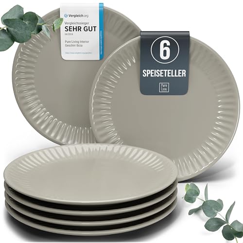 Steingut Teller Groß 6 Personen Hygge TESTSIEGER, Traumhaftes Skandinavisches Steingut Speiseteller Set, Stylisches Essteller Set, Pure Living in Hellbraun von PURE LIVING INTERIOR DESIGN