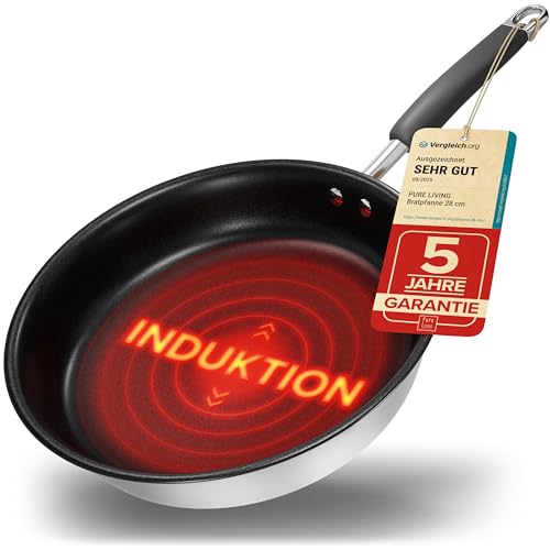 Bratpfanne 28 cm Induktion mit TEST SEHR GUT und 5 JAHREN GARANTIE - Antihaft Beschichtete Pfanne 28 cm Induktion Induktionspfanne Spülmaschinen- und Ofenfest Pfanne Induktion 28cm Pfannen von PURE LIVING INTERIOR DESIGN