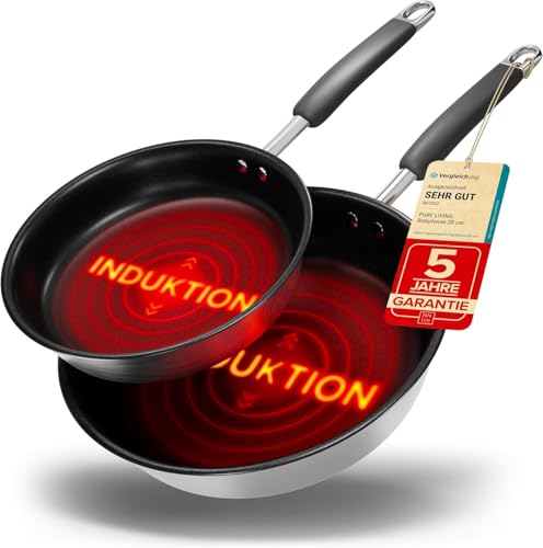 Bratpfannen Set (20cm und 28 cm) Induktion mit TEST SEHR GUT und 5 JAHREN GARANTIE - Antihaft Beschichtetes Pfannen Set Induktion – Induktionspfannen Set Spülmaschinen- und Ofenfest –Pfannen Set von PURE LIVING INTERIOR DESIGN