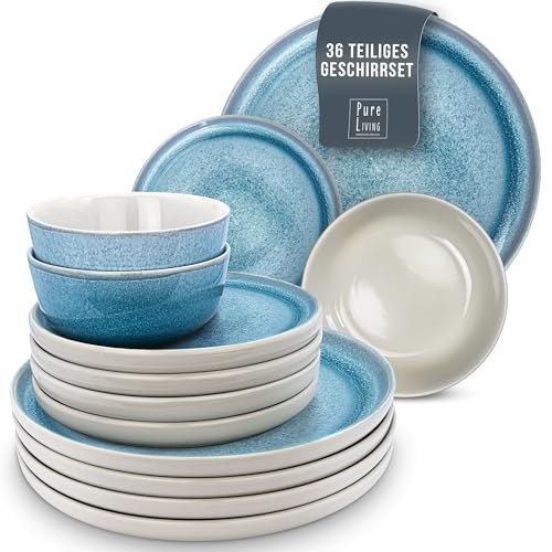 Steingut Geschirrset 12 Pers. Ibiza 36-tlg Hochwertiges Mediterranes TEST SEHR GUT Steingut Geschirr Set - Schüssel- und Teller Set - Tafelservice 12 Personen Geschirrsets Pure Living in Blau von PURE LIVING INTERIOR DESIGN