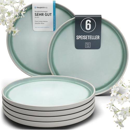 Steingut Teller Groß 6 Personen Ibiza TESTSIEGER, Hochwertiges Mediterranes Steingut Speiseteller Set, Stylisches Essteller Set, Pure Living in Türkis von PURE LIVING INTERIOR DESIGN