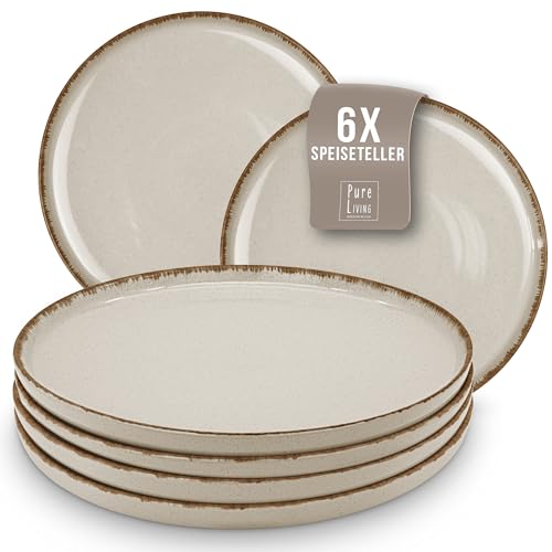 6x Steingut Teller groß Rustic - Moderne Speiseteller Spülmaschinenfest - Stylishes Teller Set 6 Personen in Beige - Pure Living Geschirrset 6 Personen, Essteller, Geschirr Set von PURE LIVING INTERIOR DESIGN