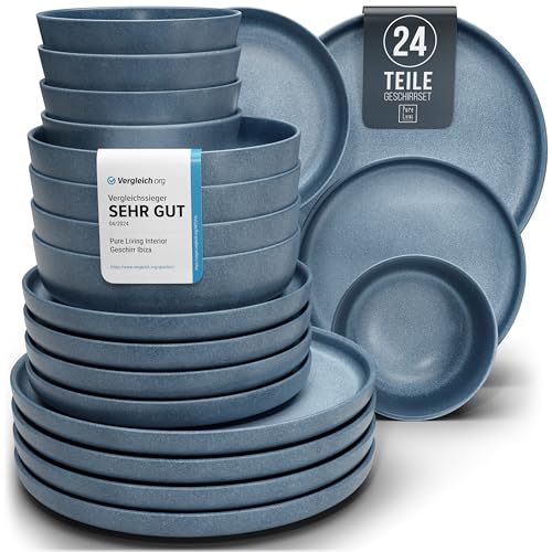 Steingut Geschirrset 6 Pers. 24-tlg Hochwertiges Urban Style TEST SEHR GUT Steingut Geschirr Set - Schüssel- und Teller Set - Tafelservice 6 Personen Geschirrsets Pure Living in matt Blau von PURE LIVING INTERIOR DESIGN