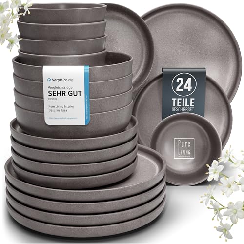 Steingut Geschirrset 6 Pers. 24-tlg Hochwertiges Urban Style TEST SEHR GUT Steingut Geschirr Set - Schüssel- und Teller Set - Tafelservice 6 Personen Geschirrsets Pure Living in matt Grau-braun von PURE LIVING INTERIOR DESIGN