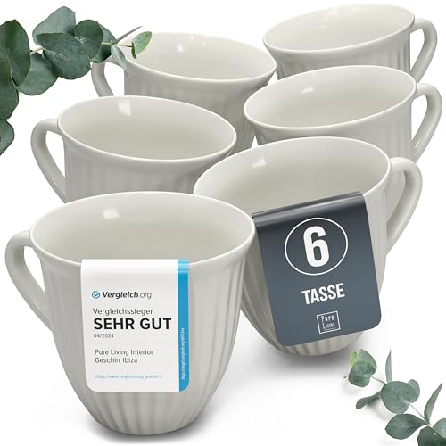 Steingut Kaffeetassen 6 Personen Hygge TESTSIEGER, Traumhaftes Skandinavisches Steingut Tassen Set, Stylisches Tee- und Kaffeebecher Set, Pure Living in Beige von PURE LIVING INTERIOR DESIGN