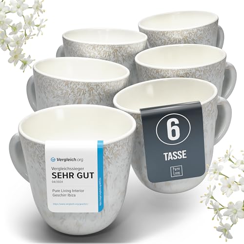 Steingut Kaffeetassen 6 Personen Ibiza TESTSIEGER, Hochwertiges Mediterranes Steingut Tassen Set, Stylisches Tee- und Kaffeebecher Set, Pure Living in Beige von PURE LIVING INTERIOR DESIGN