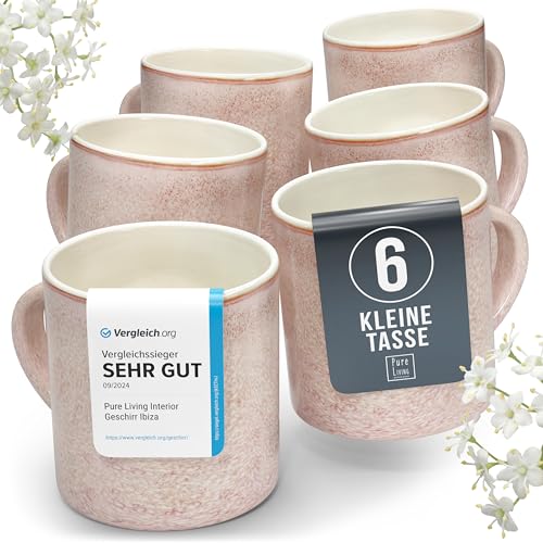Steingut kleine Kaffeetassen 6 Personen Ibiza TESTSIEGER, Traumhaftes Mediterranes Steingut Tassen Set, Stylisches Tee- und Kaffeebecher Set, Pure Living in Rose von PURE LIVING INTERIOR DESIGN