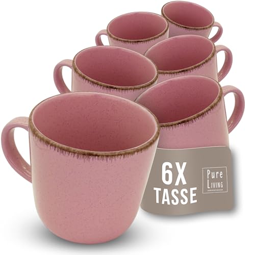 Kaffeetassen 6er Set Rustic - Premium Steingut Tassen, Spülmaschinenfest - Modernes Tee- und Kaffeebecher Set - Pure Living Kaffee Geschirr in Rose von PURE LIVING INTERIOR DESIGN