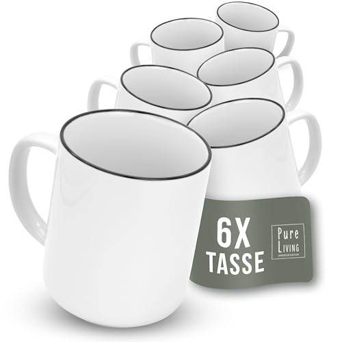 Kaffeetassen 6er Set Scandi - Premium Porzellan Tassen, Skandinavischen Design, Spülmaschinenfest - Moderne Tee- und Kaffeebecher weiß, Stilvolle Ergänzung zum Kaffeeservice - Pure Living Geschirr von PURE LIVING INTERIOR DESIGN
