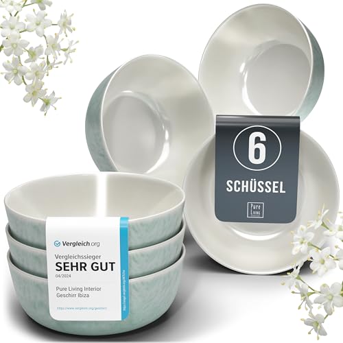 Steingut Müslischalen 6 Personen Ibiza TESTSIEGER, Traumhaftes Mediterranes Steingut Müsli Schüssel Set, Kleine Schüssel, Müslischale - Pure Living in Türkis von PURE LIVING INTERIOR DESIGN
