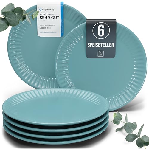 Steingut Teller Groß 6 Personen Hygge TESTSIEGER, Traumhaftes Skandinavisches Steingut Speiseteller Set, Stylisches Essteller Set, Pure Living in Petrol von PURE LIVING INTERIOR DESIGN