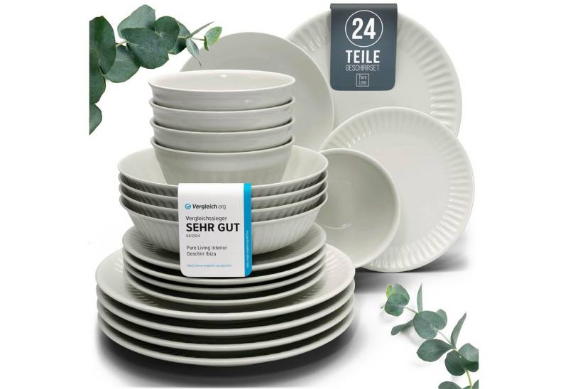 PURE LIVING INTERIOR DESIGN Geschirr-Set 6 Pers. - Hochwertiges Skandinavisches Steingut Geschirrset (24-tlg), 6 Personen, Steingut, Geschirr Set - Schüssel- und Teller Set - Tafelservice von PURE LIVING INTERIOR DESIGN