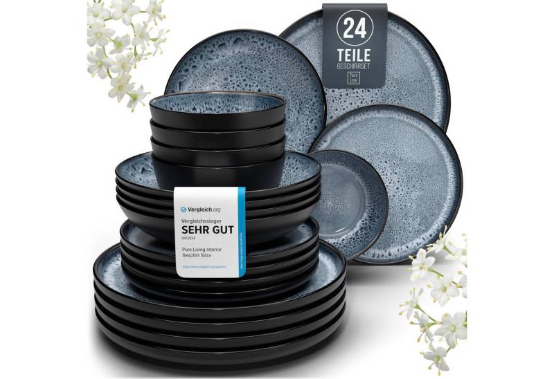 PURE LIVING INTERIOR DESIGN Geschirr-Set 6 Pers. - Hochwertiges Steingut Geschirr Set (24-tlg), 6 Personen, Steingut, Geschirr Set - Schüssel- und Teller Set - Tafelservice 6 Personen von PURE LIVING INTERIOR DESIGN