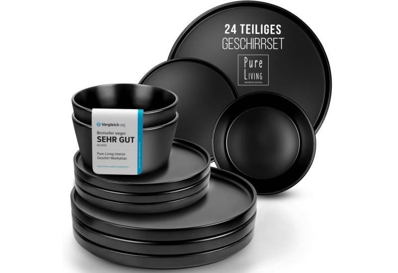 PURE LIVING INTERIOR DESIGN Geschirr-Set Steingut 8 Pers. - Hochwertiges Geschirr - Schüssel- und Teller Set (24-tlg), Schwarz, Tafelservice 8 Personen Geschirrsets von PURE LIVING INTERIOR DESIGN