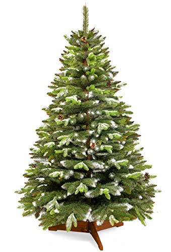 Premium Weihnachtsbaum künstlich 180cm mit Schnee und Tannenzapfen - TESTSIEGER - Made in EU - mit Holzständer und Aufbewahrungstasche-Tannenbaum von Pure Living von PURE LIVING INTERIOR DESIGN