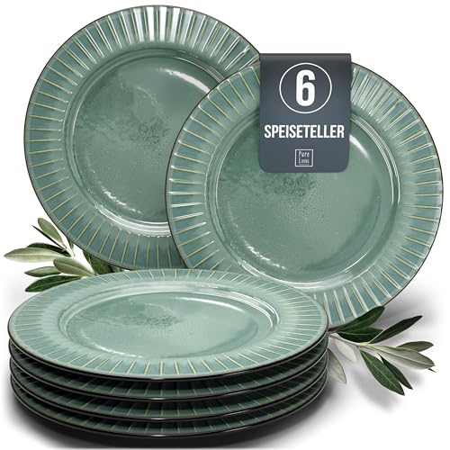 Steingut Teller groß 6 Pers. Tokyo Hochwertiges Asia-Style TEST SEHR GUT Steingut Speiseteller Set - Stylisches Teller Set, Essteller - 6 Personen Geschirrset Pure Living in Grün von PURE LIVING INTERIOR DESIGN