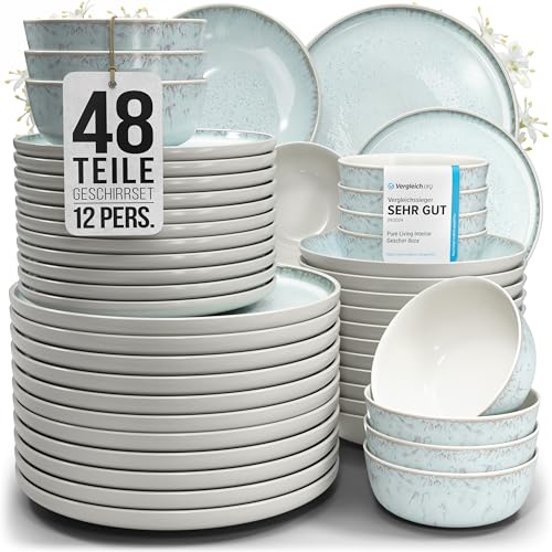 Steingut Geschirrset 12 Pers. Ibiza 48-tlg Hochwertiges Mediterranes TEST SEHR GUT Steingut Geschirr Set - Schüssel- und Teller Set - Tafelservice 12 Personen Geschirrsets Pure Living in Blau-Beige Steingut Geschirrset 12 Pers. Ibiza 48-tlg Hochwertiges Mediterranes TEST SEHR GUT Steingut Geschirr Set - Schüssel- und Teller Set - Tafelservice 12 Personen Geschirrsets Pure Living in Blau-Beige von PURE LIVING INTERIOR DESIGN