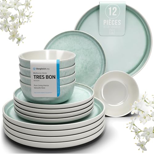 Steingut Geschirrset 4 Personen Ibiza 12 tlg. TESTSIEGER, Hochwertiges Mediterranes Steingut Geschirr Set, Schüssel- und Teller Set, Tafelservice 4 Personen, Geschirrsets Pure Living in Türkis Steingut Geschirrset 4 Personen Ibiza 12 tlg. TESTSIEGER, Hochwertiges Mediterranes Steingut Geschirr Set, Schüssel- und Teller Set, Tafelservice 4 Personen, Geschirrsets Pure Living in Türkis von PURE LIVING INTERIOR DESIGN