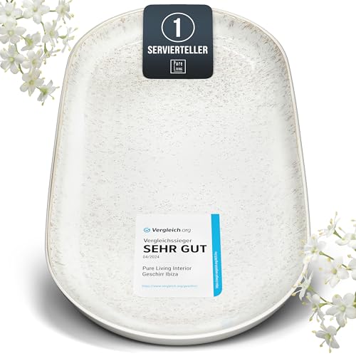 Steingut Servier Teller Groß Ibiza TESTSIEGER, Hochwertige Mediterrane Steingut Servierplatte, Serving Plate Oval, Servierteller Groß - Pure Living in Türkis von PURE LIVING INTERIOR DESIGN