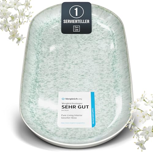 Steingut Servier Teller Groß Ibiza TESTSIEGER, Traumhafte Mediterrane Steingut Servierplatte, Serving Plate Oval, Servierteller Groß - Pure Living in Türkis von PURE LIVING INTERIOR DESIGN