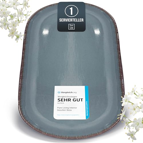 Steingut Servier Teller Groß Rustic TESTSIEGER, Hochwertige Landhausstil Steingut Servierplatte, Serving Plate Oval, Servierteller Groß - Pure Living in Rauchblau Steingut Servier Teller Groß Rustic TESTSIEGER, Hochwertige Landhausstil Steingut Servierplatte, Serving Plate Oval, Servierteller Groß - Pure Living in Rauchblau von PURE LIVING INTERIOR DESIGN