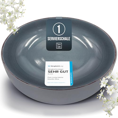 Steingut Servierschüssel Rustic TESTSIEGER, Hochwertige Landhausstil Salatschüssel, Servierschale - Bowl Schüssel Groß, Salatschale - Pure Living in Rauchblau Steingut Servierschüssel Rustic TESTSIEGER, Hochwertige Landhausstil Salatschüssel, Servierschale - Bowl Schüssel Groß, Salatschale - Pure Living in Rauchblau von PURE LIVING INTERIOR DESIGN