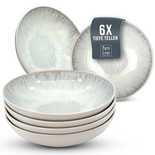 Suppenteller 6er Set Ibiza - Premium Steingut, Kratzfest, Für Spülmaschine, Mikrowelle - Stylishes Tiefe Teller Set, Pasta Teller Tief Groß - Pure Living Geschirr, Geschirrset in Hellem Beige von PURE LIVING INTERIOR DESIGN