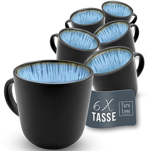 Tassen Set 6er Steingut Ibiza TEST SEHR GUT - Stylishes Kaffeetassen Set modern spülmaschinen- und mikrowellenfest - Pure Living Kaffeetasse - Cooles Tee- und Kaffeebecher Set in Tiefblau von PURE LIVING INTERIOR DESIGN