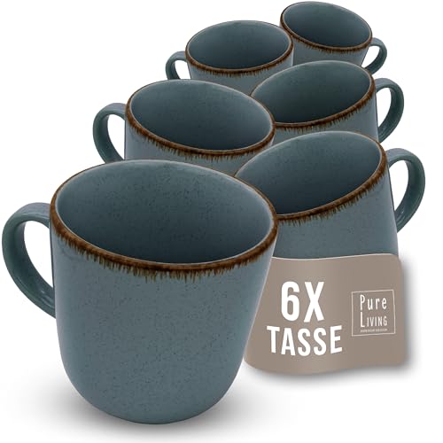 Kaffeetassen 6er Set Rustic - Premium Steingut Tassen, Spülmaschinenfest - Modernes Tee- und Kaffeebecher Set - Pure Living Kaffee Geschirr in Rauchblau von PURE LIVING INTERIOR DESIGN