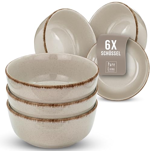 Müslischalen Set 6er Steingut Rustic - Modernes Müsli Schüssel Set, Spülmaschinenfest - Stylishes Kleine Schüsseln Set in Beige - Pure Living Müslischale, Supenschüsseln und Dessertschalen von PURE LIVING INTERIOR DESIGN