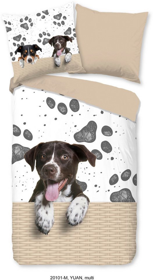 PURE luxury collection Kinderbettwäsche Yuan, Microfaser, 2 teilig, Mikrofaser, 135x200, Reißverschluss, Wendeoptik, Weich, Kind, Hund von PURE luxury collection