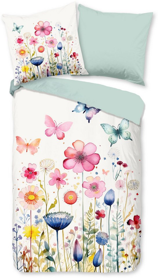 PURE luxury collection Kinderbettwäsche Kiki, Microfaser, 2 teilig, Mikrofaser, 135x200, 2 Teilig, Wendeoptik, Kind, Mädchen, Blume von PURE luxury collection