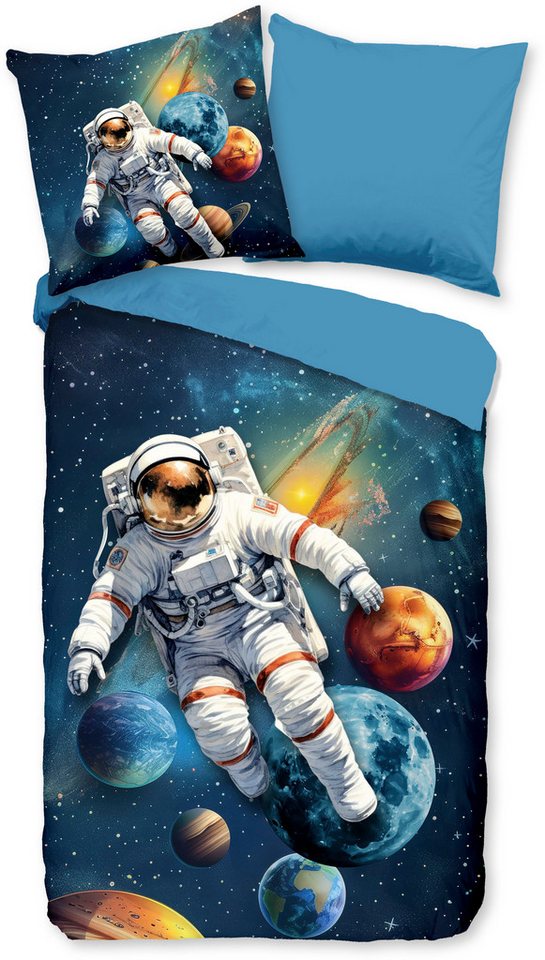 PURE luxury collection Kinderbettwäsche Saros, Microfaser, 2 teilig, Mikrofaser, 135x200, 2 Teilig, Wendeoptik, Kind, Weltall, Astronaut von PURE luxury collection