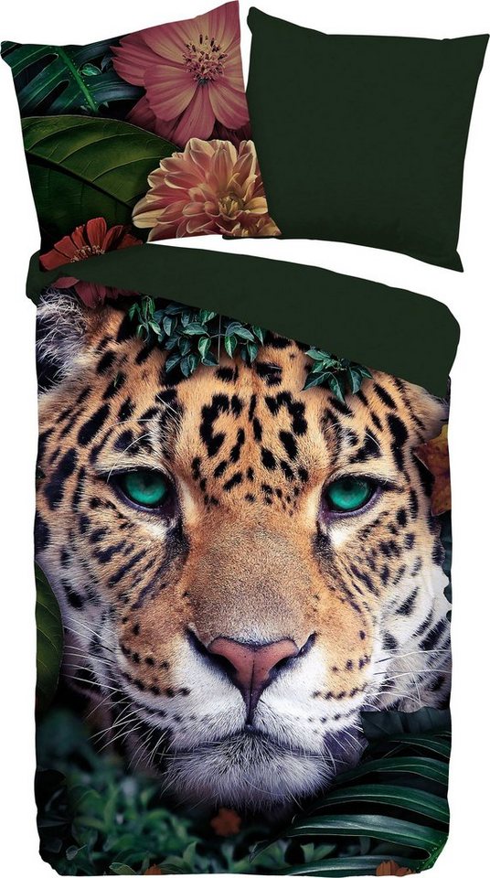 Wendebettwäsche Wildlife flowers, PURE luxury collection, Microfaser, 2 teilig, mit Leopard von PURE luxury collection