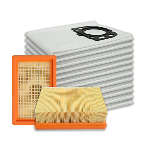 PUREBURG 2 Flachfilter mit 12 Staubsaugerbeutel Filterset kompatibel mit Kärcher WD4 WD5 WD6 WD5P WD6P Premium MV4 MV5 MV6 Staubsauger Teilenummer : 2.863-005.0 (KFI 4410) und 2.863-006.0(KFI 487) von PUREBURG