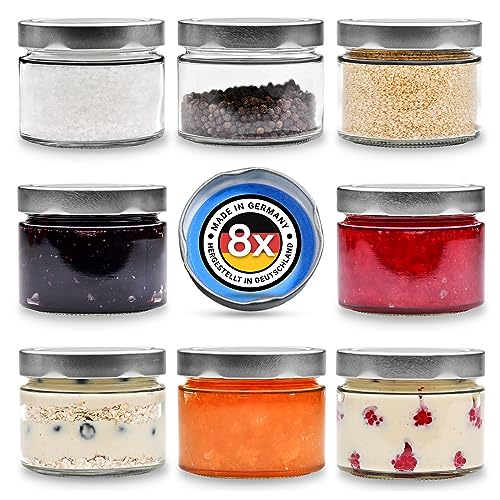 PUREGANIC® Marmeladengläser Set 8x290 ml Schraubgläser mit Deckel/Marmeladengläser Klein, Vorratsdosen Glas mit Deckel, Vorratsdosen Glas mit Deckel, Vorratsgläser/Ø 82 mm Deckel von PUREGANIC