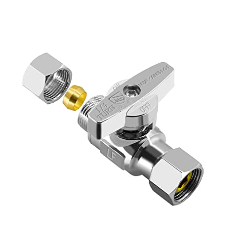 Gerades Winkel-Absperrventil – 3/8 Zoll Comp Buchse Drehgelenk x 3/8 Zoll Comp Stecker Add on Stop Valve, Chrom Messing Vierteldrehung gerades Ventil für Küche, Badezimmer Wasserhahn (1 Stück) von PURENAT