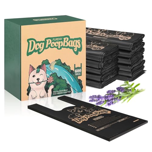 PURENV Hundekotbeutel Biologisch Abbaubar mit Lavender Duft 600 Eco-Freundlich Kacktüten für Hunde mit Griff, Große 18 * 38 CM, 100% Auslaufsicher, Extra Dick und Stark 10-Monatsvorrat mit Spenderbox PURENV Hundekotbeutel Biologisch Abbaubar mit Lavender Duft 600 Eco-Freundlich Kacktüten für Hunde mit Griff, Große 18 * 38 CM, 100% Auslaufsicher, Extra Dick und Stark 10-Monatsvorrat mit Spenderbox von PURENV