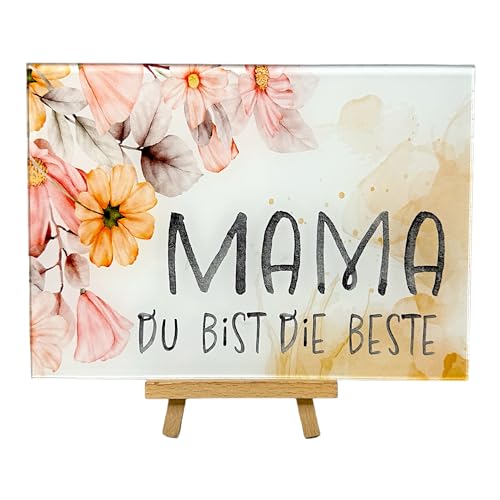 Mama Dekoschild (15x21cm) aus Acrylglas und mit kleiner Staffelei zum Aufstellen als Geschenk zum Geburtstag, Muttertag oder zum danke sagen, Geburtstagsgeschenk, Mutter, Danke, Dekoration von PURESIZE