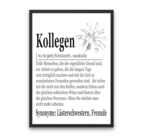 PURESIZE Beste Kollegen Poster A3 mit Rahmen (schwarz), Abschiedsgeschenk, Büroraum Deko Arbeit, Zusammenhalt, Pausenraum, Homeoffice von PURESIZE