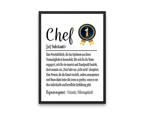 PURESIZE Chef Definitionsposter Din A4 ohne Rahmen– Inspirierende Deko und Geschenk für den besten Chef – Kaffeepause, Hochwertiger Druck auf 300g Bilderdruckpapier, Abschiedsgeschenk von PURESIZE